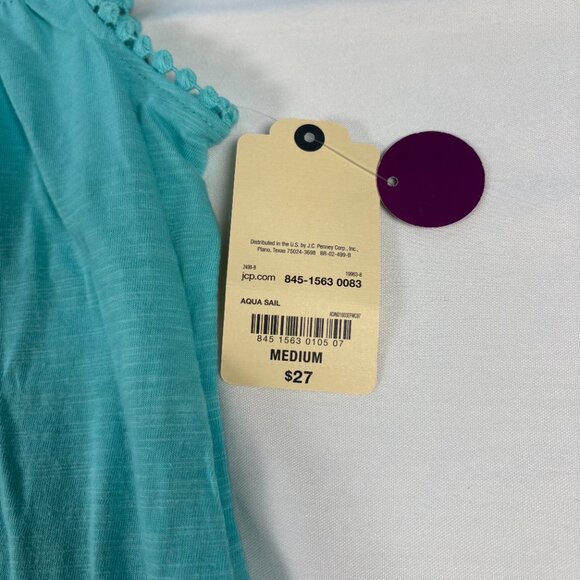 NWT St. John's Bay Aqua Eyelet Embroidered Yoke Tanktop. Size Medium. MSRP $27 - Picture 3 of 6